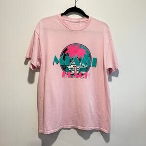 Miami Beach Neon Colors Tee Pink Large Summer fun VTG Style Mens Surfing Florida